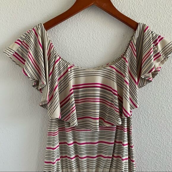 Fighting Eel Ruffle Stripe Tan Pink Romper Playsuit Jumpsuit Hawaii Aloha XS - Picture 4 of 9